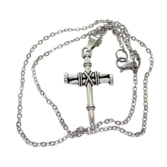 New Cross Pendant Necklace 18" Stainless Chain - Gothic Spiritul Unisex Jewelry - Picture 5 of 6